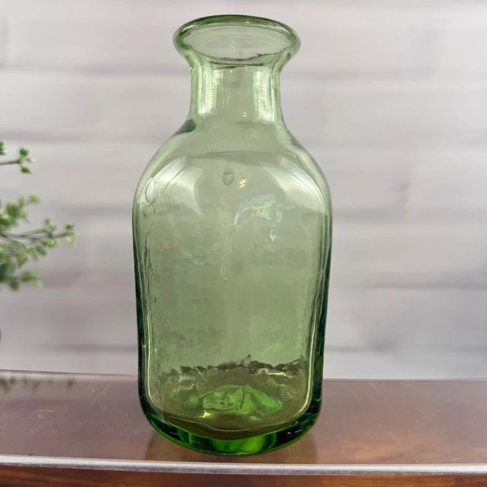Hand Blown Green Glass Bud Vase Bottle Olive Green Artisan Vase